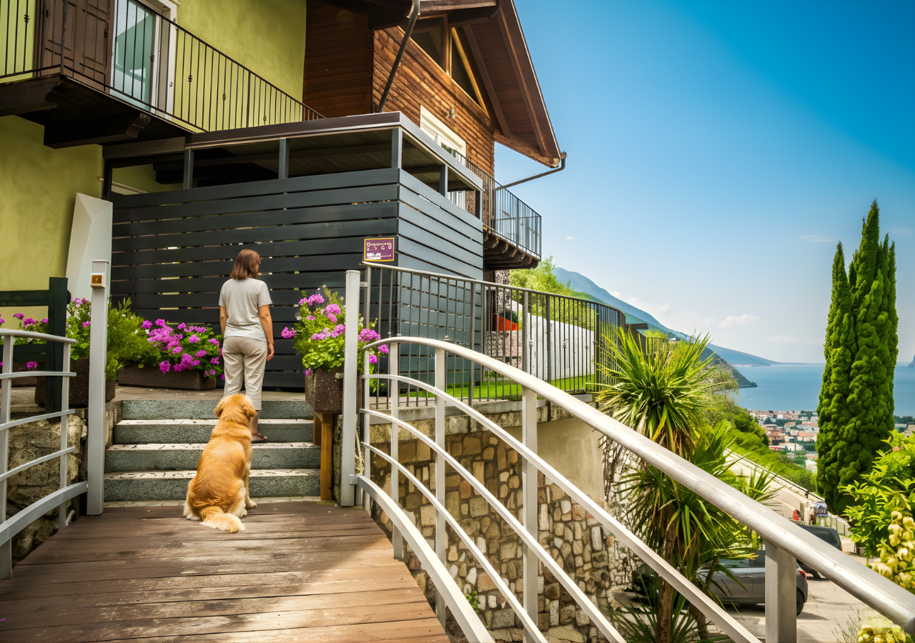 View of Lake Garda from the outdoor area of Hotel Isola Verde at Nago-Torbole