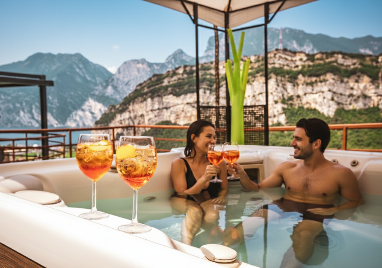 Panoramic jacuzzi with view of Lake Garda at Hotel Isola Verde