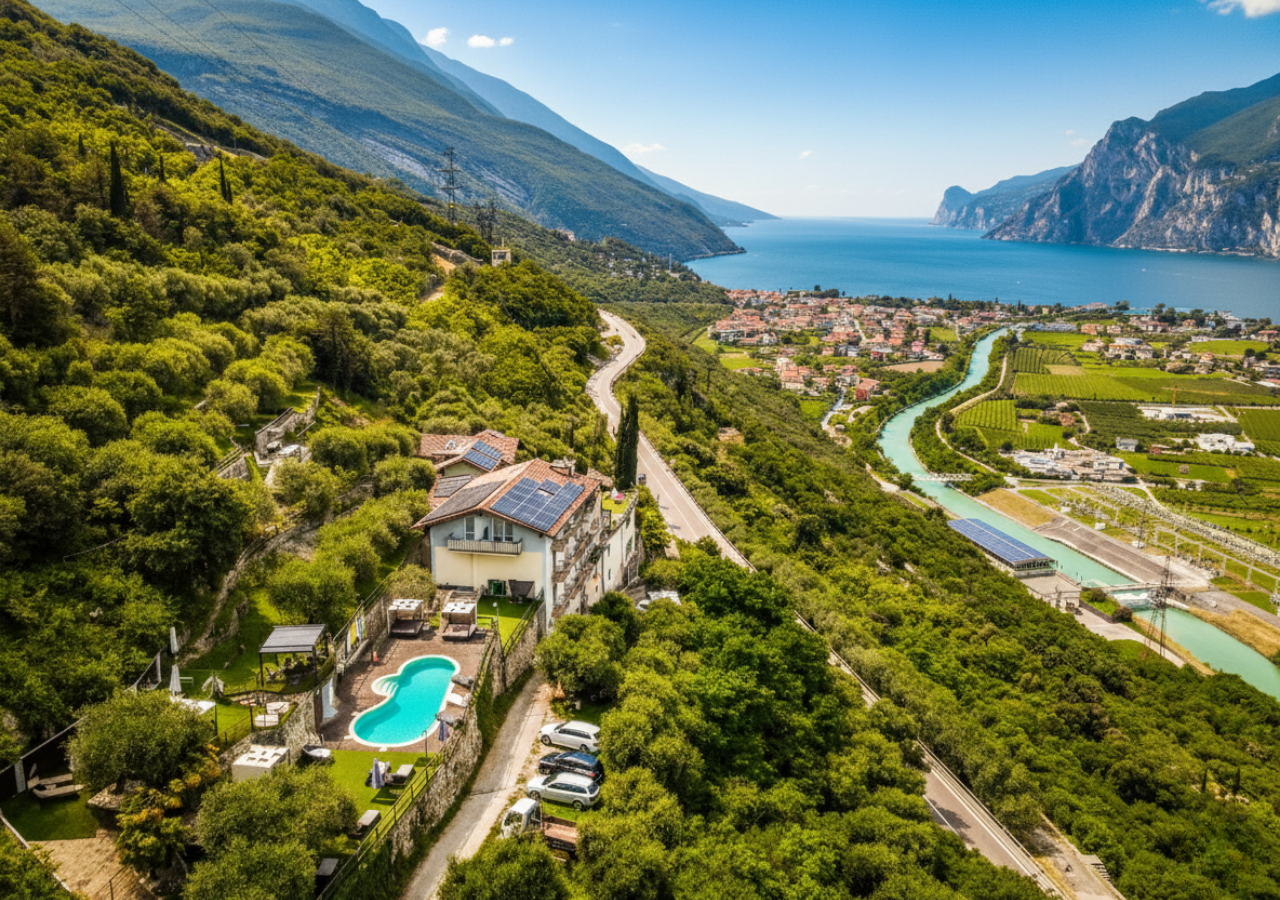 Aerial panoramic view of Lake Garda from Nago-Torbole